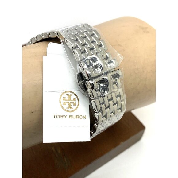 Tory Burch Women's Watch TBW1069 Eleanor Quartz Cream Dial Silver Steel Tank - Picture 10 of 14